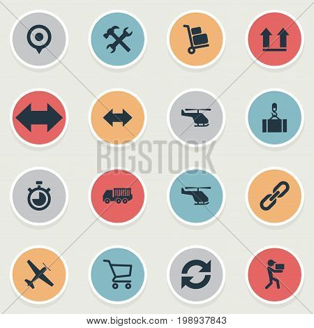 Elements Relation, Reverse, Cycle And Other Synonyms Link, Pushcart And Lifting.  Vector Illustration Set Of Simple Logistics Icons.