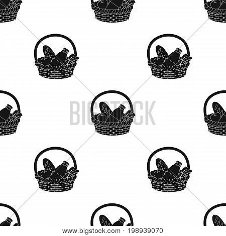Basket with products icon in black design isolated on white background. Charity and donation symbol stock vector illustration.