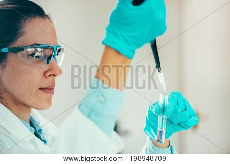 Scientist Researching In Laboratory, Toned Image, Selective Focus