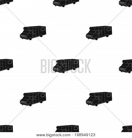 Campervan icon in black design isolated on white background. Family holiday symbol stock vector illustration.