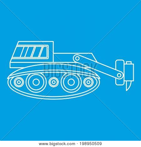 Excavator with hydraulic hammer icon blue outline style isolated vector illustration. Thin line sign