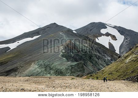 View on the beautifully colored mountain, volcano Blahnukur, Iceland.
