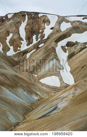 View on the beautifully colored mountain, volcano Blahnukur, Iceland.
