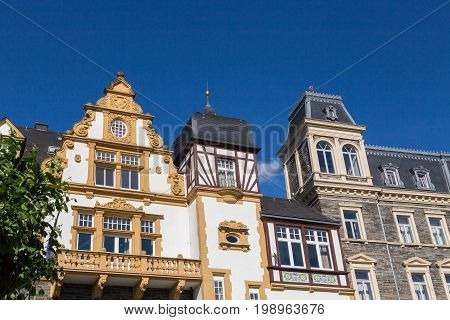 Historic houses fronts in Bernkastel-Kues on the Mosel.