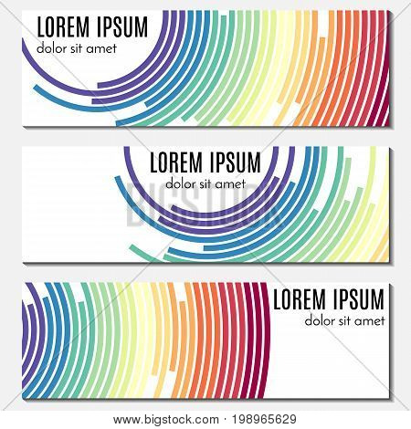Set of colorful abstract header banners with curved lines and place for text. Vector backgrounds for web design.