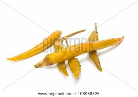 Green chilli pepper pickled isolated on white background