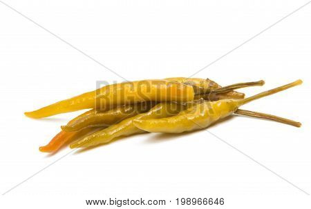 Green chilli pepper pickled isolated on white background