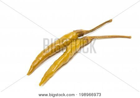 Green chilli pepper pickled isolated on white background