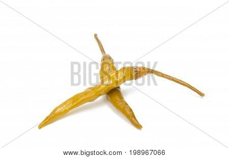 Green chilli pepper pickled isolated on white background