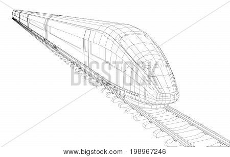 Modern speed train silhouette. Vector rendering of 3d. Wire-frame style
