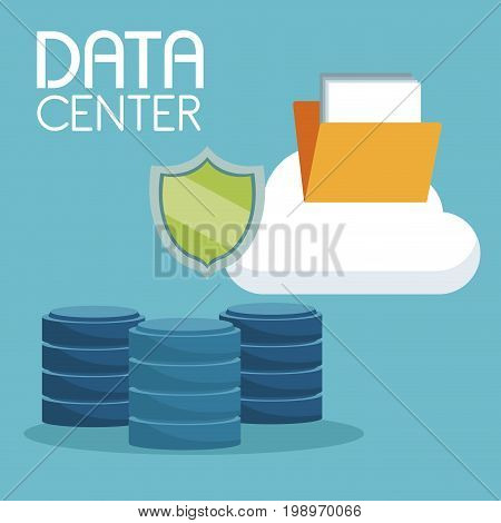 color background with cloud storage folder and computer drive data center vector illustration