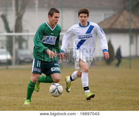 KAPOSVAR, Ungheria - 5 marzo: Attila Kovacs (11) in azione alla und campionato nazionale ungherese