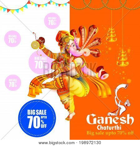easy to edit vector illustration of Lord Ganpati on Ganesh Chaturthi background