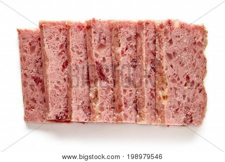 Sliced Ham Isolated On White; From Above