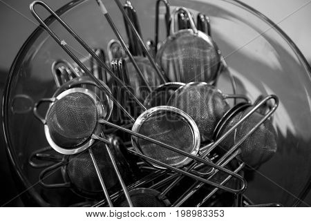 Background tea store metal infusor new no people