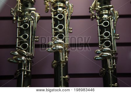 Music jazz musical instruments clarinets store close up