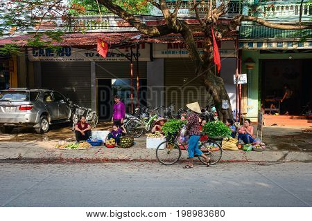 Vendors At Street Market In Mai Chau, Vietnam