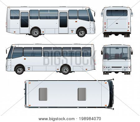 Vector realistic urban passenger mini-bus mock-up for brand identity, isolated on white. EPS-10 separated by groups and layers with transparency effects for one-click repaint and easy edit.