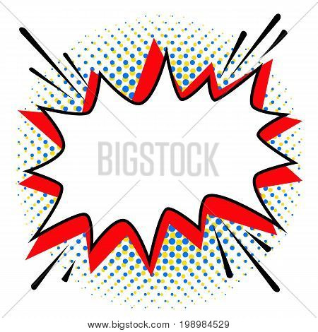 Pop art styled speech bubble template for your design. Comics pop-art style empty bang shape on a multi color halftone. Vector illustration. Ideal for web banners