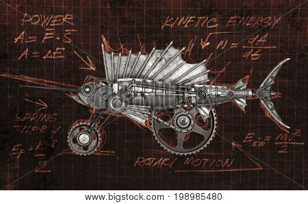 Steampunk style sailfish. Mechanical animal photo compilation