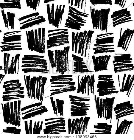 Abstract geometric seamless hand drawn pattern. Monochrome marker painted background. Modern grunge texture.