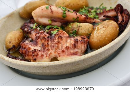 Grilled Octopus With Batatas A Murro. Portugal