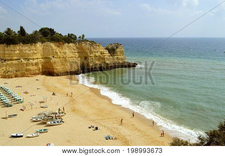 Senhora da Rocha Algarve Portugal - September 27 2014 : Tourists on Senhora Da Rocha Beach in Portugal