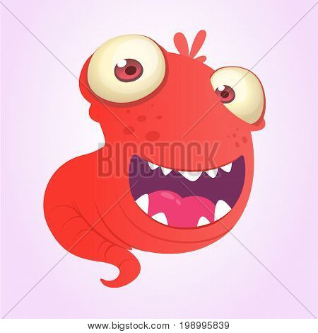 Funnny cartoon blob slimy monster laughing. Vector alien illustration