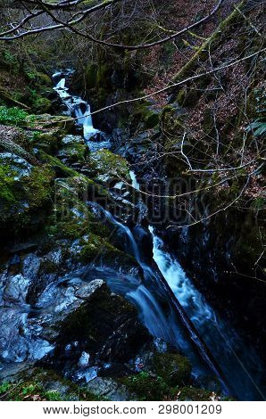 A View Of The Natural Landscape Of Woodland, And Waterfalls In The Birks Of Aberfeldy.