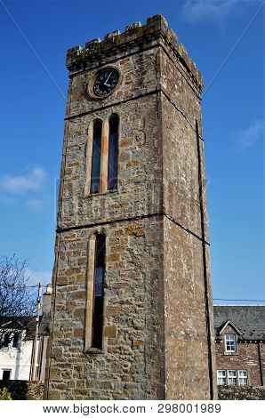 A View Of An Old Stone Tower In A Graveyard In The Perthshire Town Of Braco Near Gleneagles.