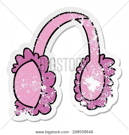 hand drawn distressed sticker cartoon doodle of pink ear muff warmers