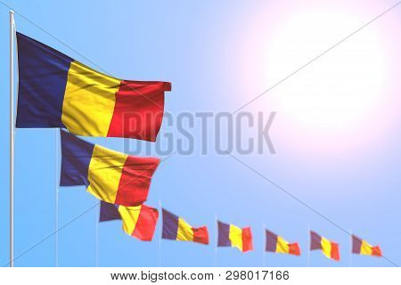 Nice Many Romania Flags Placed Diagonal With Selective Focus And Free Place For Content - Any Feast 