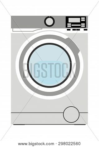 Automatic Washmachine. Washing Machine Icon On White Background. Flat Vector.