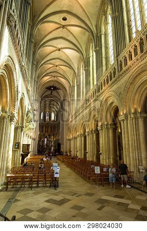 Bayeux, France - September 01, 2018: An Interior View Of The Cathedral Notre-dame Of Bayeux. Calvado