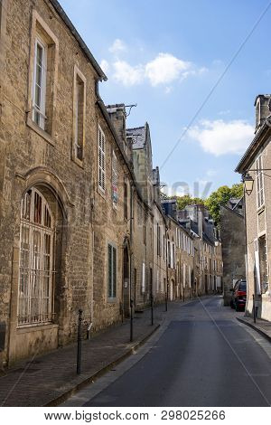Bayeux, France - September 01, 2018: The Ancient Street With Typical Houses Of An Medieval City Baye