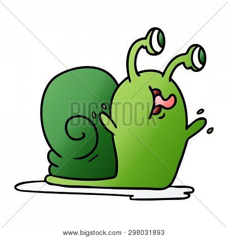 freehand drawn gradient cartoon of a slimy snail