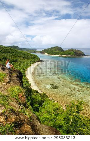 View Of Drawaqa Island Coastline And Nanuya Balavu Island, Yasawa Islands, Fiji. This Archipelago Co