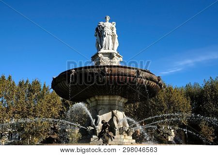 Famous Rotonde Fountain Aix-en-provence France Top Statue