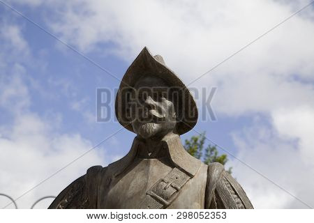 Bayamon/puerto Rico - February 26, 2019: Bronze Statue Of Spanish Conquistador Near Central Park For