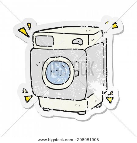 retro distressed sticker of a cartoon rumbling washing machine