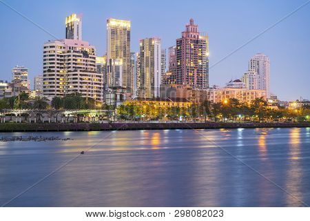 Benchakitti Park, Cityscape Of Skyscraper Business. Cityscape Of Benchakitti Park , Green Lung Of Ba