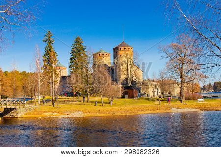 Beautiful View Of Olavinlinna, Olofsborg Ancient Fortress, The 15th-century Medieval Three - Tower C