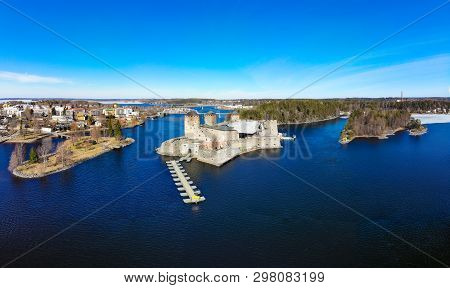 Beautiful Aerial View Of Olavinlinna, Olofsborg Ancient Fortress, The 15th-century Medieval Three - 