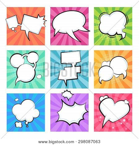 Cartoon Comic Bubbles. Speech Retro Balloons Explosive Cloud Element Text Message Shape Comics Ballo
