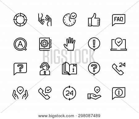 Online Support Line Icons. Service Customer Help Information Chat Call Assist Info User Manual Guide