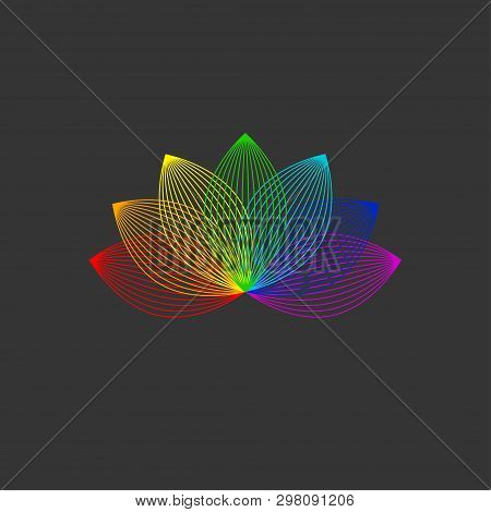 Lotus Line Color Icon, Yoga Logo, Flower With Linear Petals, Spa Or Beauty Salon Icon. Isolated Vect