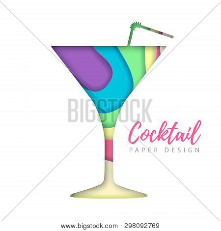 Cocktail Cosmopolitan Silhouette. Cut Out Paper Art Style Design.