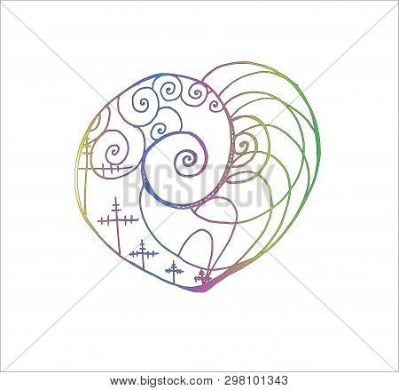 Illustration With Tension Pillars, Spirals, Waves Inscribed In The Heart. Technique And Progress.