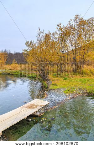 Wooden Footbridge In Malkinskiye Hot Springs, Peninsula Kamchatka, Russia.