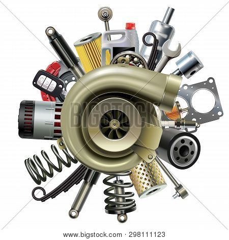 Vector Car Parts With Turbocharger Isolated On White Background